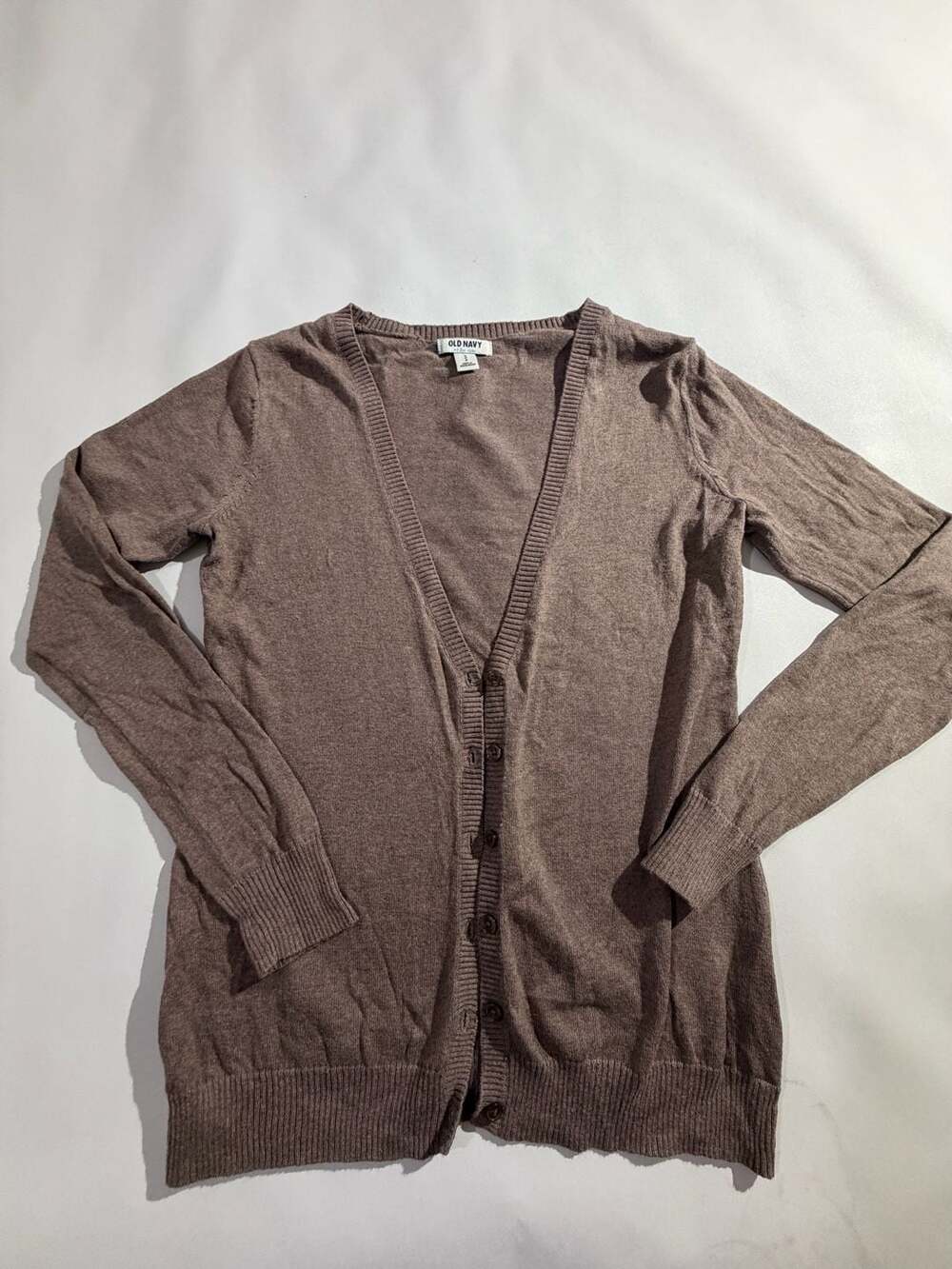 Old Navy Womens S Taupe Brown V-Neck Button Cardigan Sweater Knit